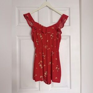 Red Floral Ruffle Romper